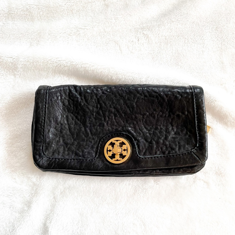 Tory Burch Black Long Flap Clutch Wallet